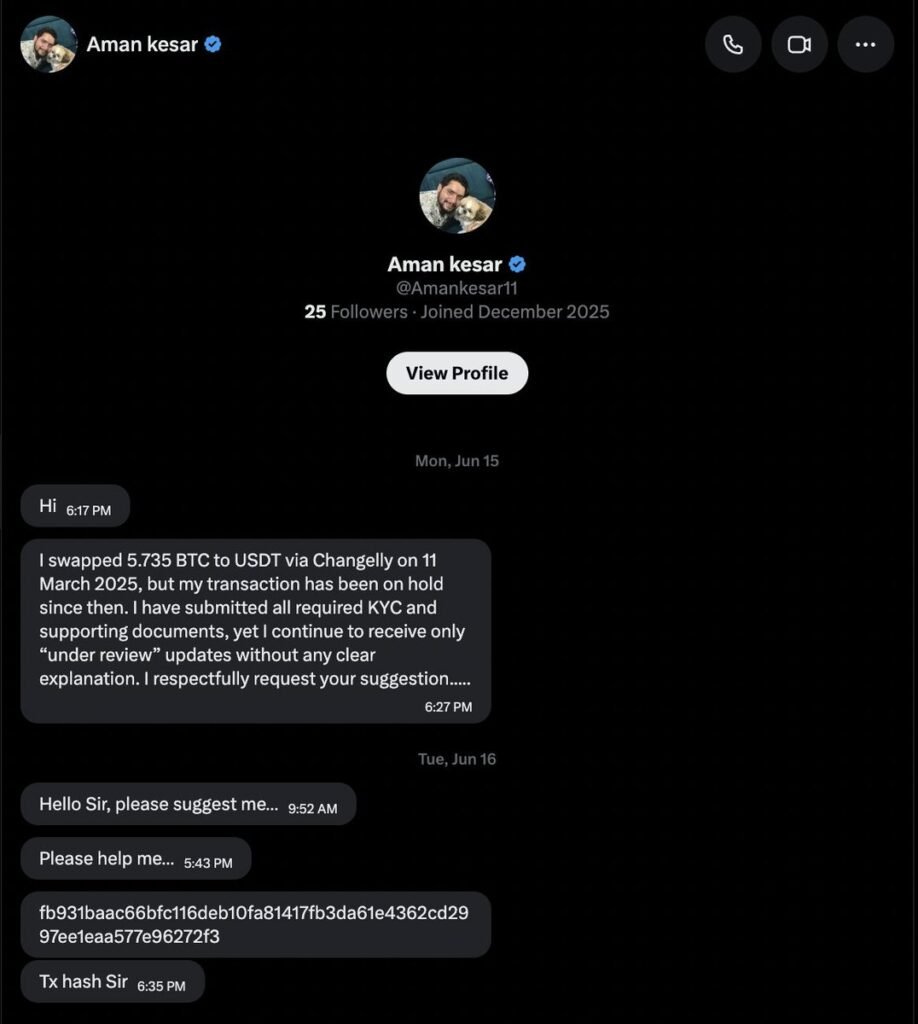 Screenshot of the X direct messages from "Aman kesar" (@Amankesar11)